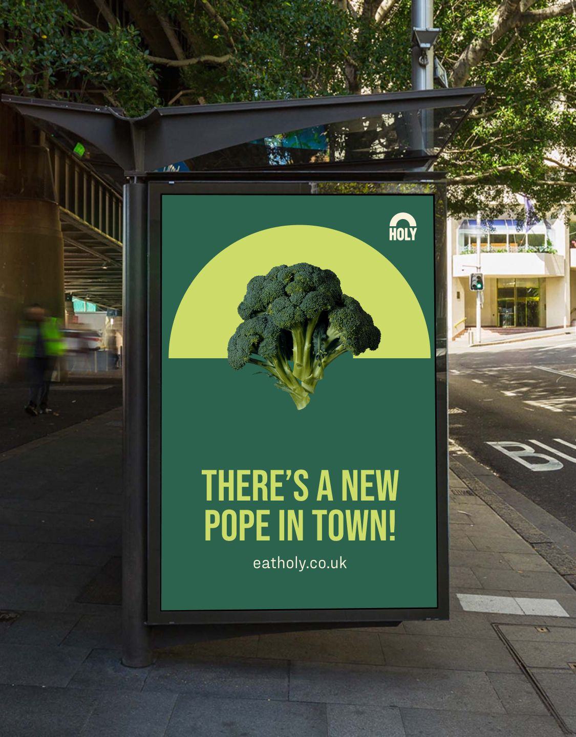 Holy vegan food delivery service street banner ad