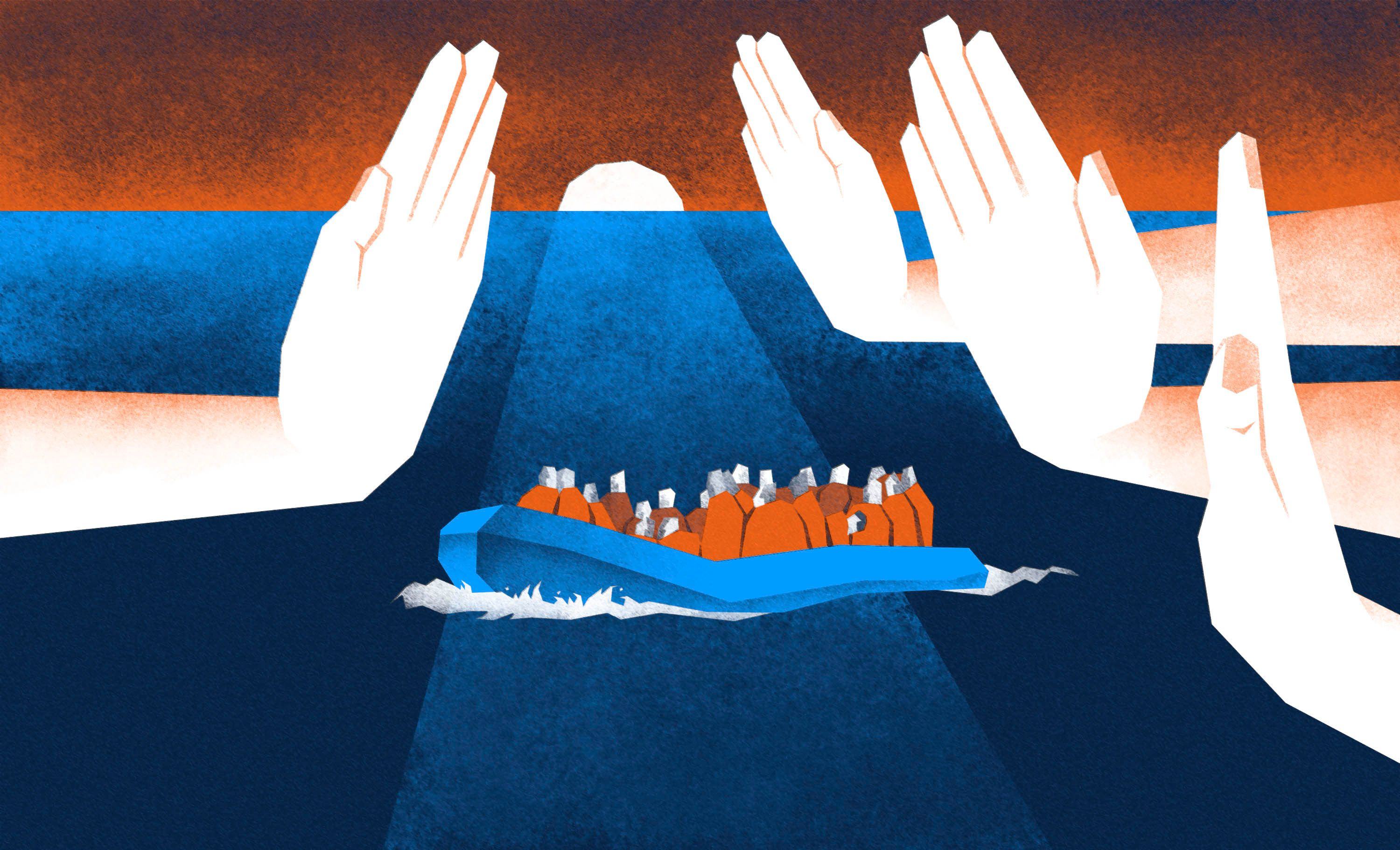Refugees illustration boat rejection